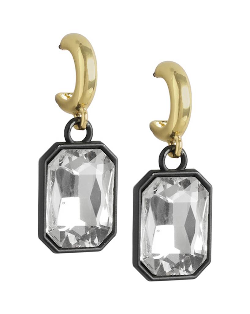 Carlton London Gold-Plated Crystals-Studded Square Drop Earrings : FJE4677