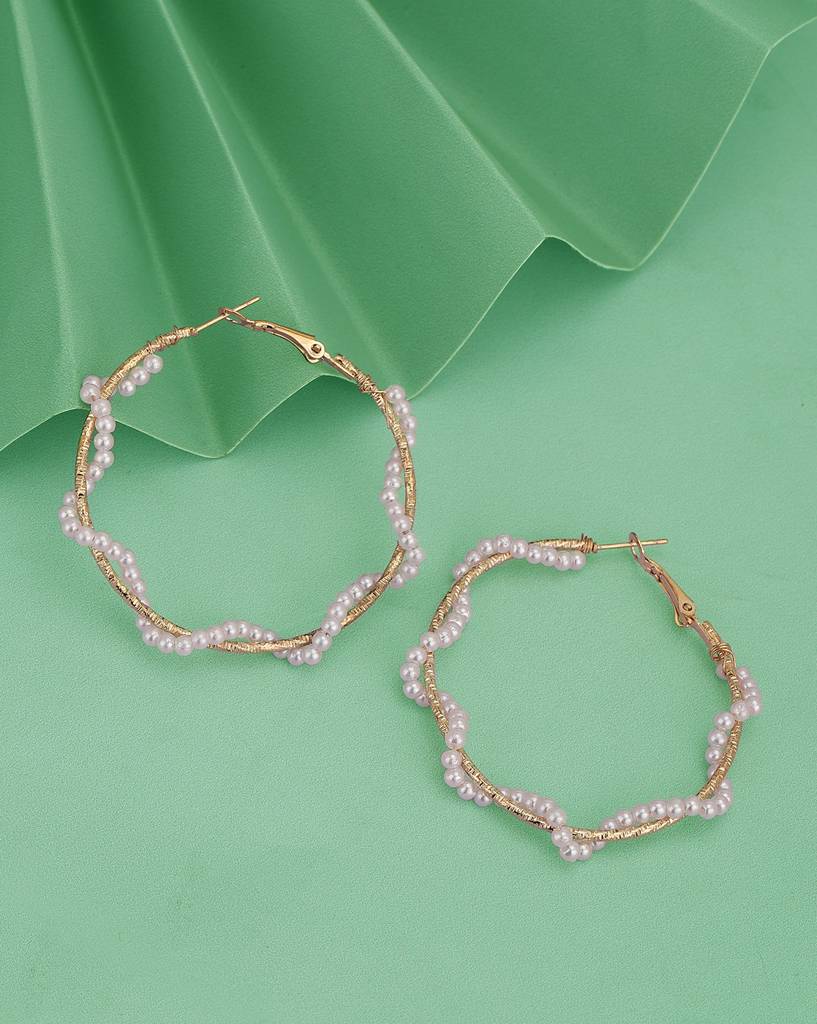 Carlton London Gold-Plated Pearls-Studded Circular Hoop Earrings : FJE4705