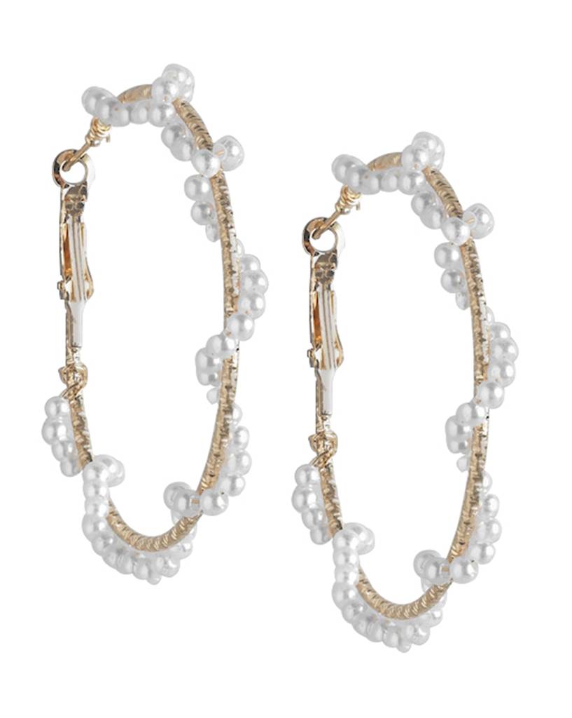 Carlton London Gold-Plated Pearls-Studded Circular Hoop Earrings : FJE4705