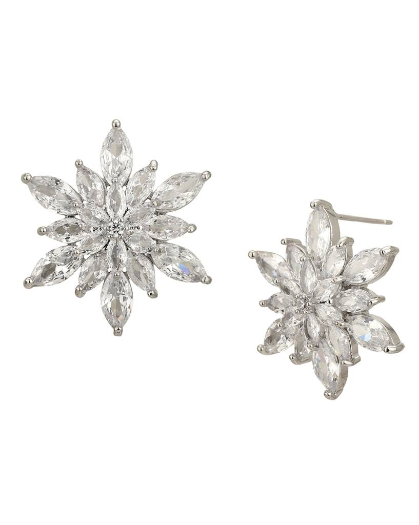 Carlton London Women Silver-Plated Cz Studded Floral Studs Earrings : FJE4712