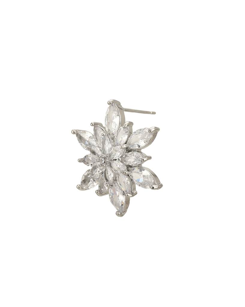 Carlton London Women Silver-Plated Cz Studded Floral Studs Earrings : FJE4712