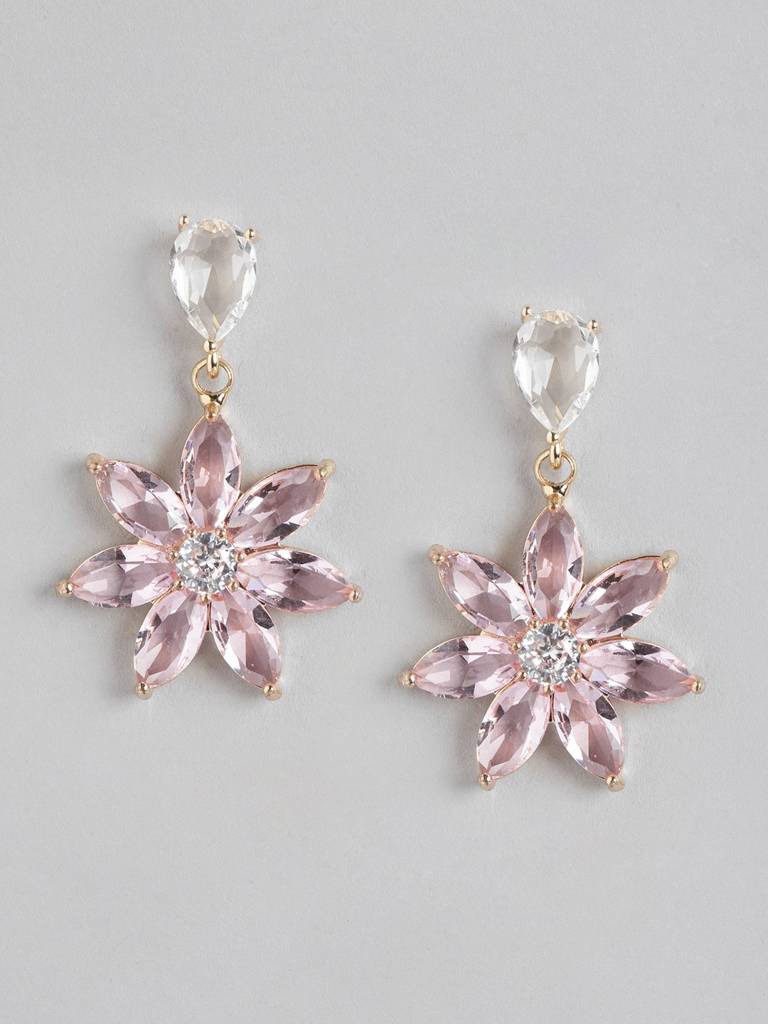 Gold-Plated Floral Crystal Drop Earrings : FJE4734