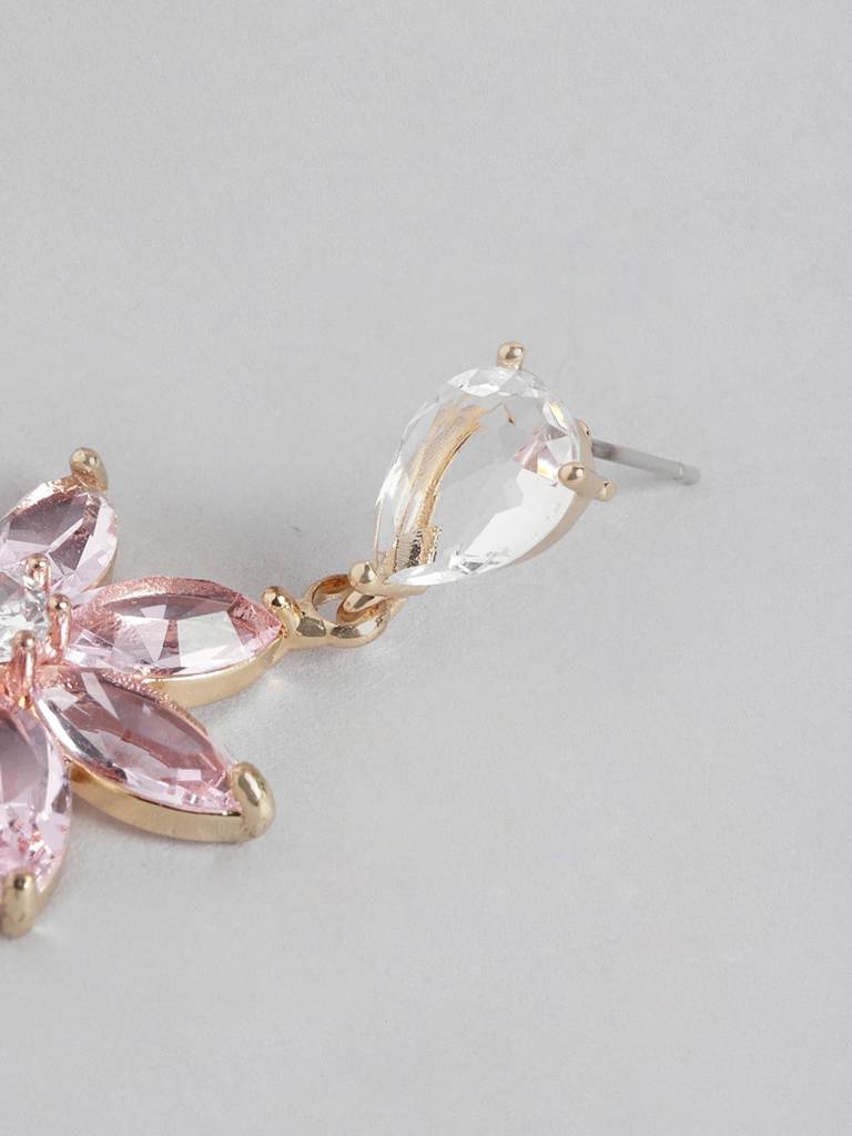 Gold-Plated Floral Crystal Drop Earrings : FJE4734