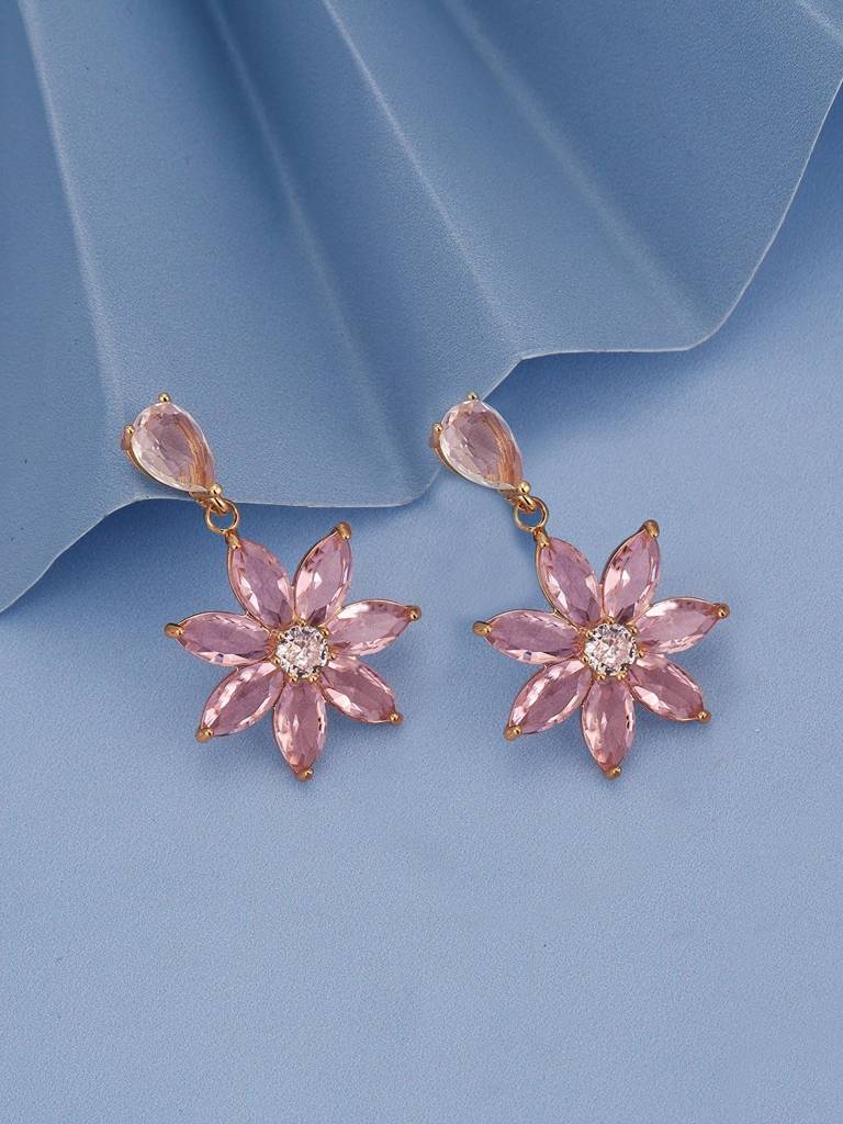 Gold-Plated Floral Crystal Drop Earrings : FJE4734