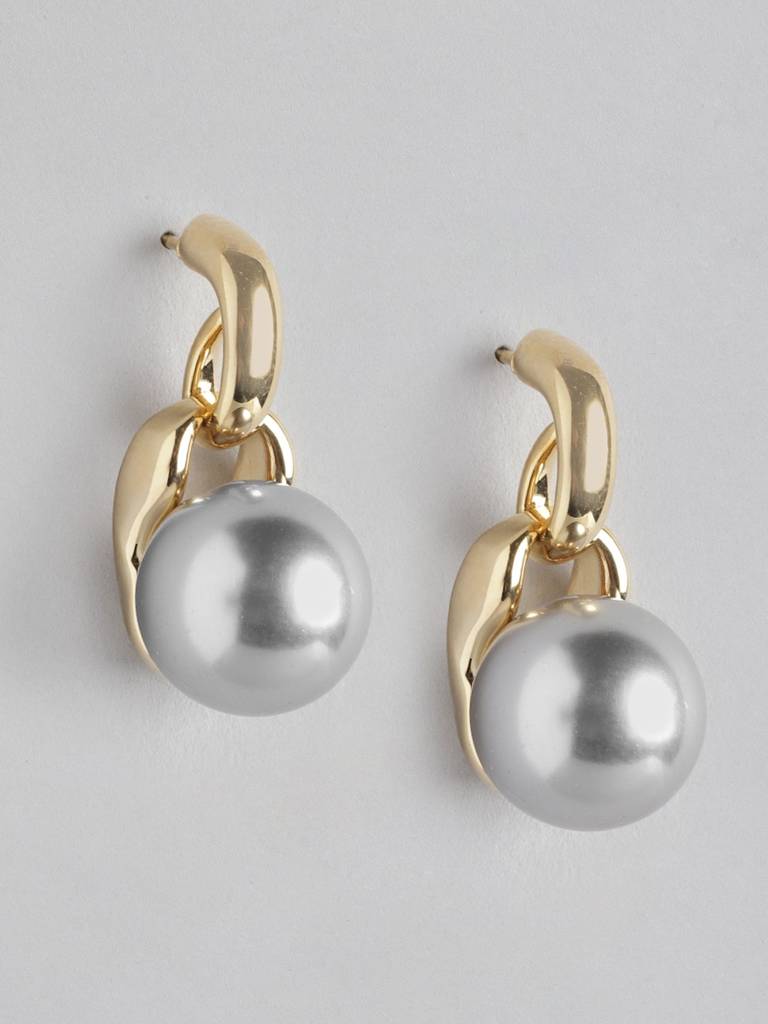Gold-Plated Pearl Circular Drop Earrings : FJE4747