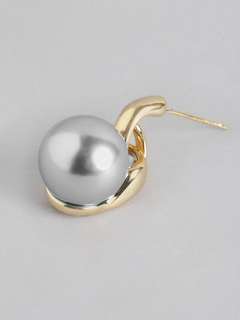 Gold-Plated Pearl Circular Drop Earrings : FJE4747