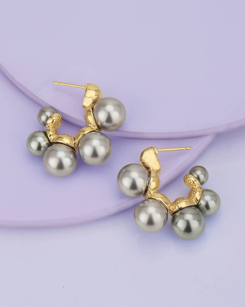 Carlton London Premium Gold-Plated Contemporary Half Hoop Pearl Earrings : FJE4748