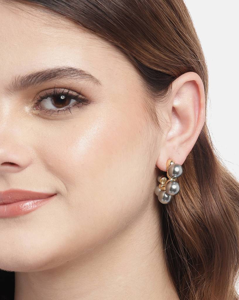 Carlton London Premium Gold-Plated Contemporary Half Hoop Pearl Earrings : FJE4748