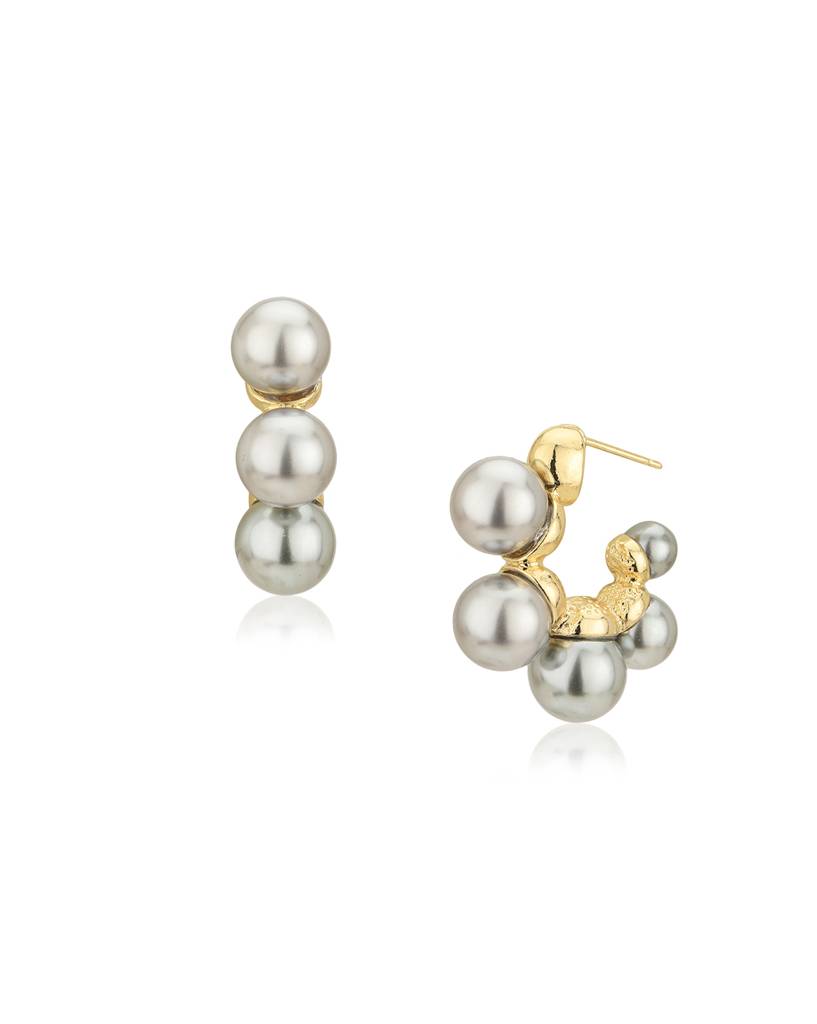 Carlton London Premium Gold-Plated Contemporary Half Hoop Pearl Earrings : FJE4748