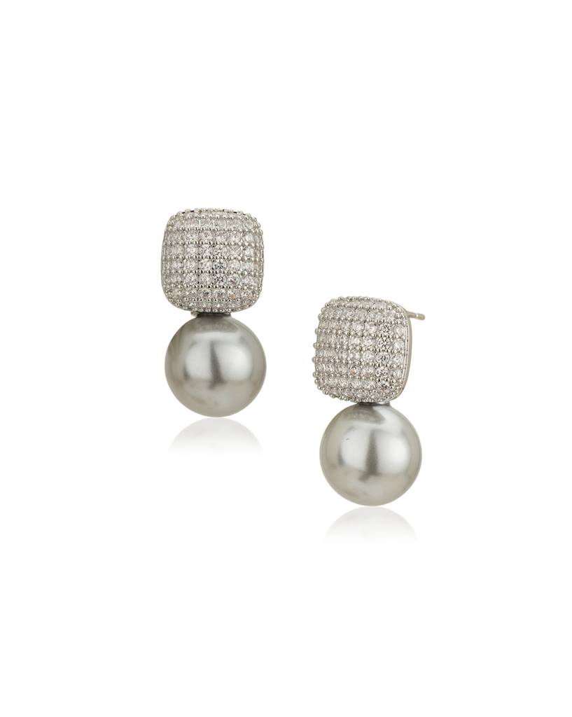 Premium Silver-Plated Pearl Contemporary Drop Earrings : FJE4752