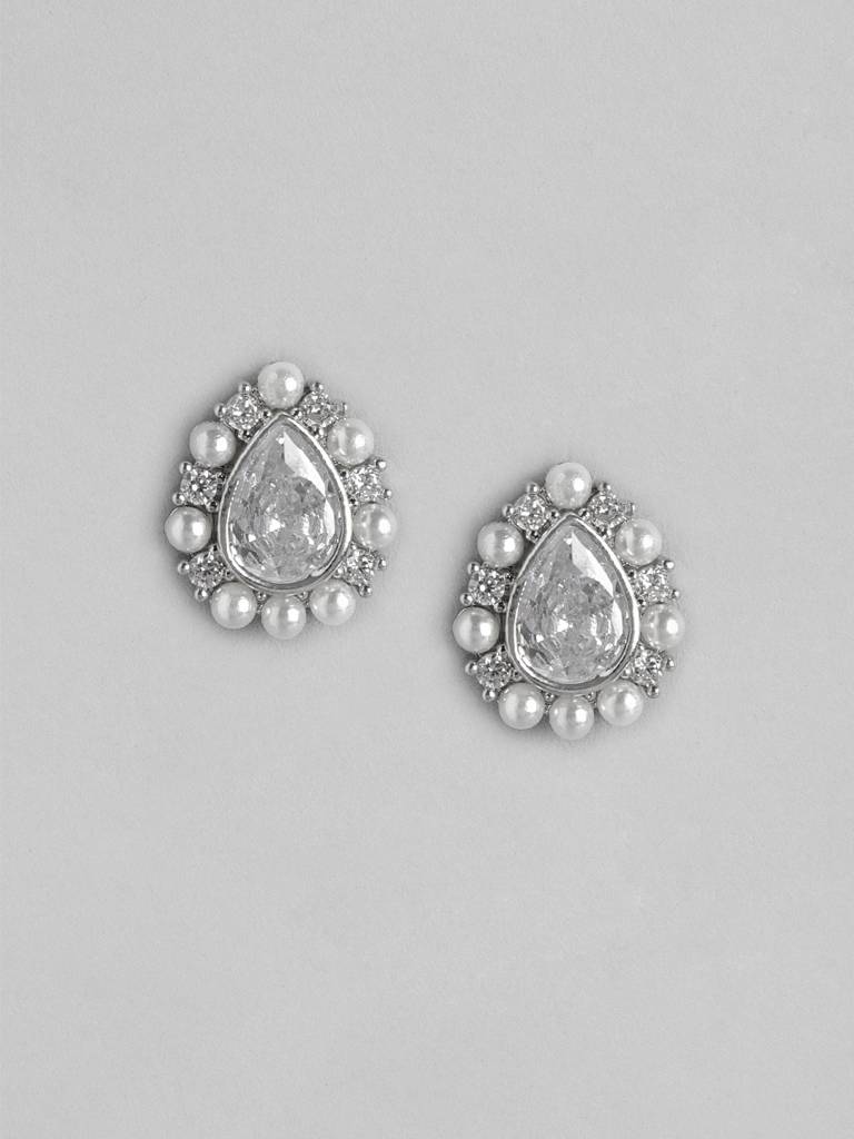 Silver-Plated Cz Teardrop Shaped Studs : FJE4753