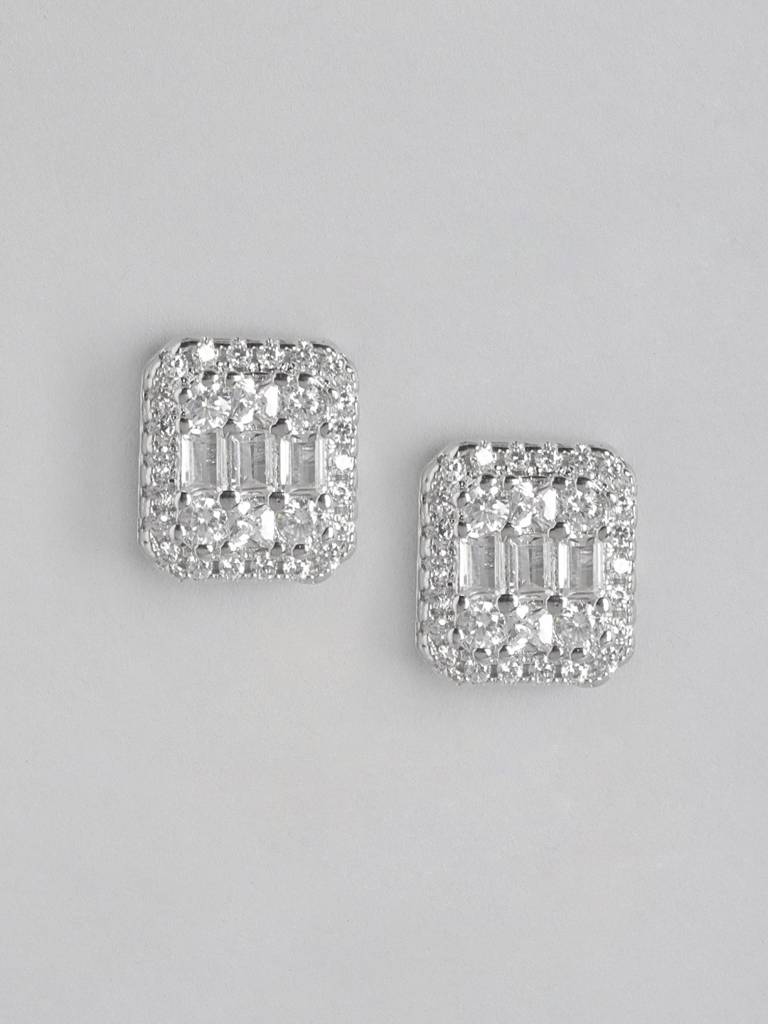 Silver-Plated Cubic Zirconia Square Studs : FJE4755