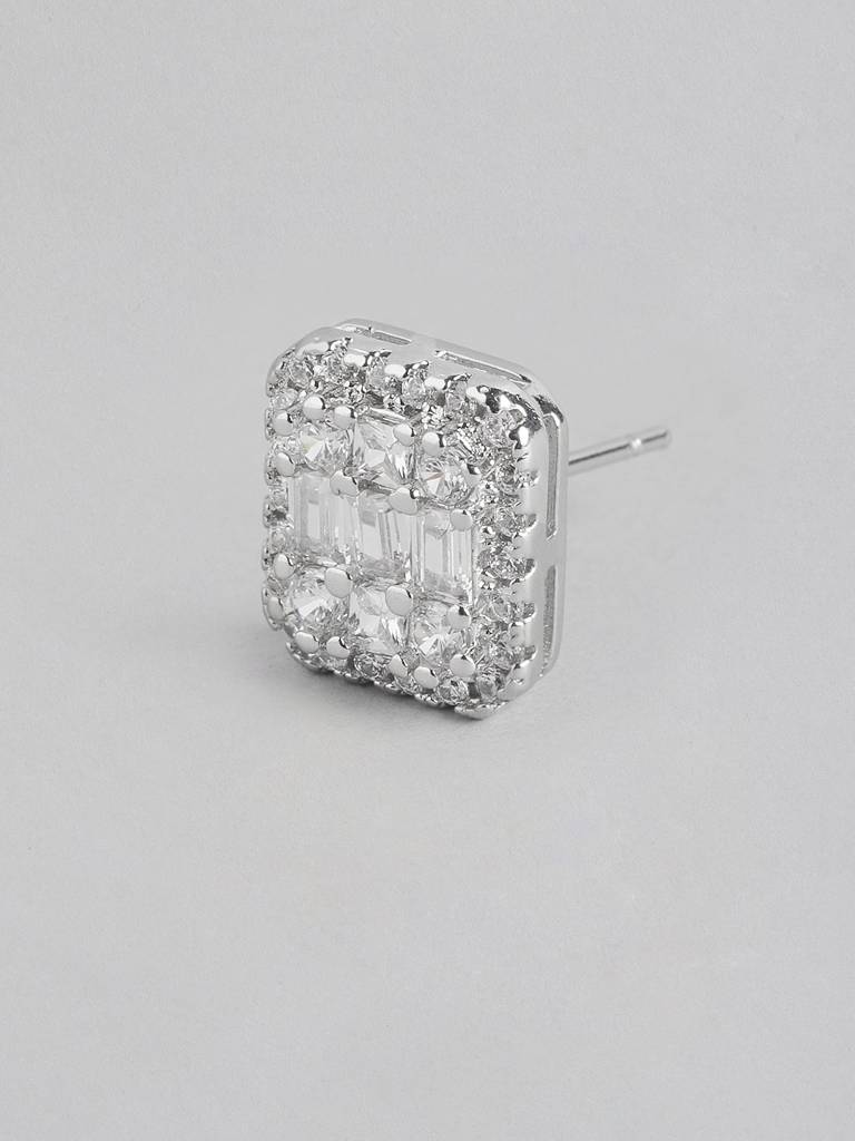 Silver-Plated Cubic Zirconia Square Studs : FJE4755