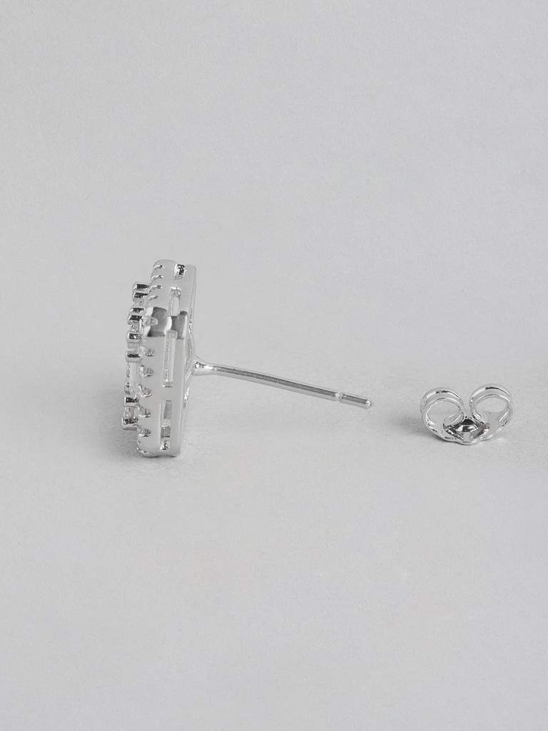 Silver-Plated Cubic Zirconia Square Studs : FJE4755
