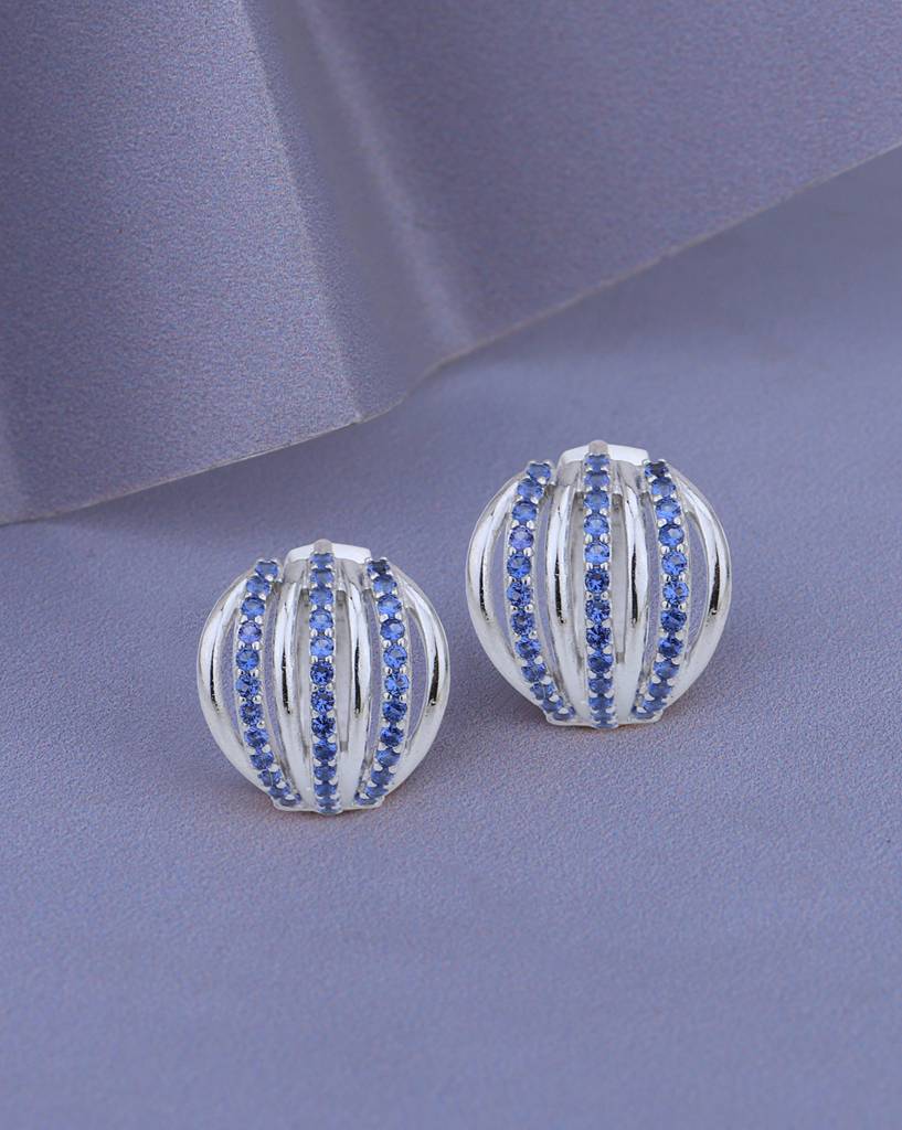 Carlton London Rhodium Plated With Cz Circular Fancy Hoop Earring : FJE4803