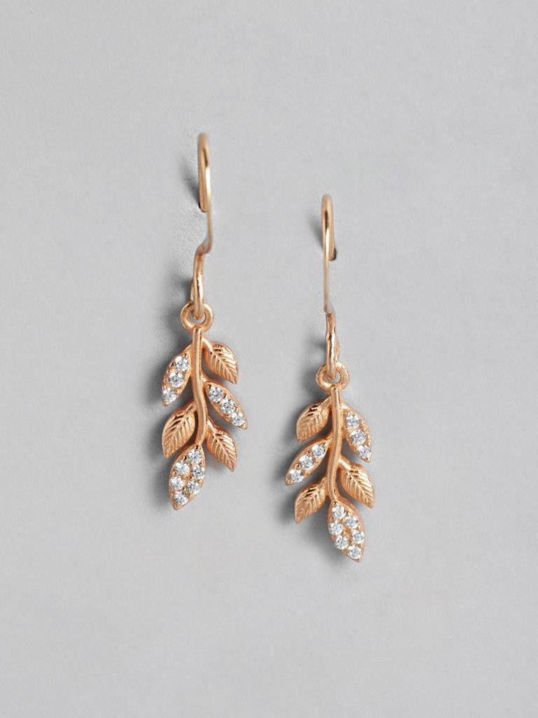 18Kt Rose Gold Plated With Cz Leaf Fancy Drop Earring : FJE4804