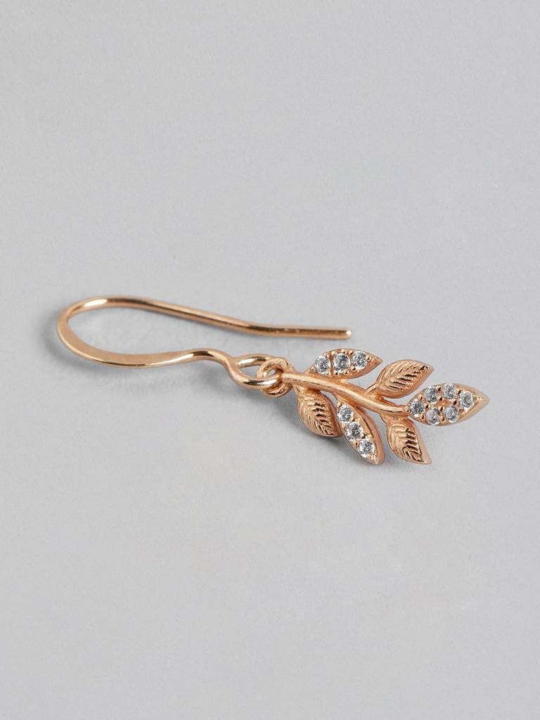 18Kt Rose Gold Plated With Cz Leaf Fancy Drop Earring : FJE4804