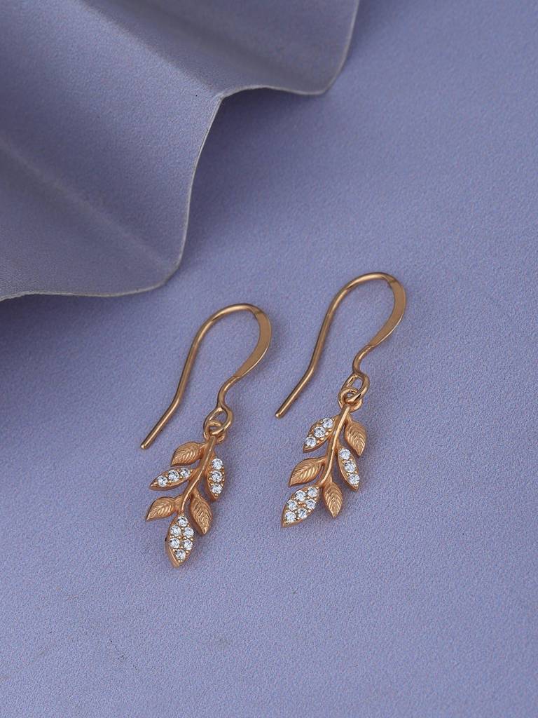 18Kt Rose Gold Plated With Cz Leaf Fancy Drop Earring : FJE4804