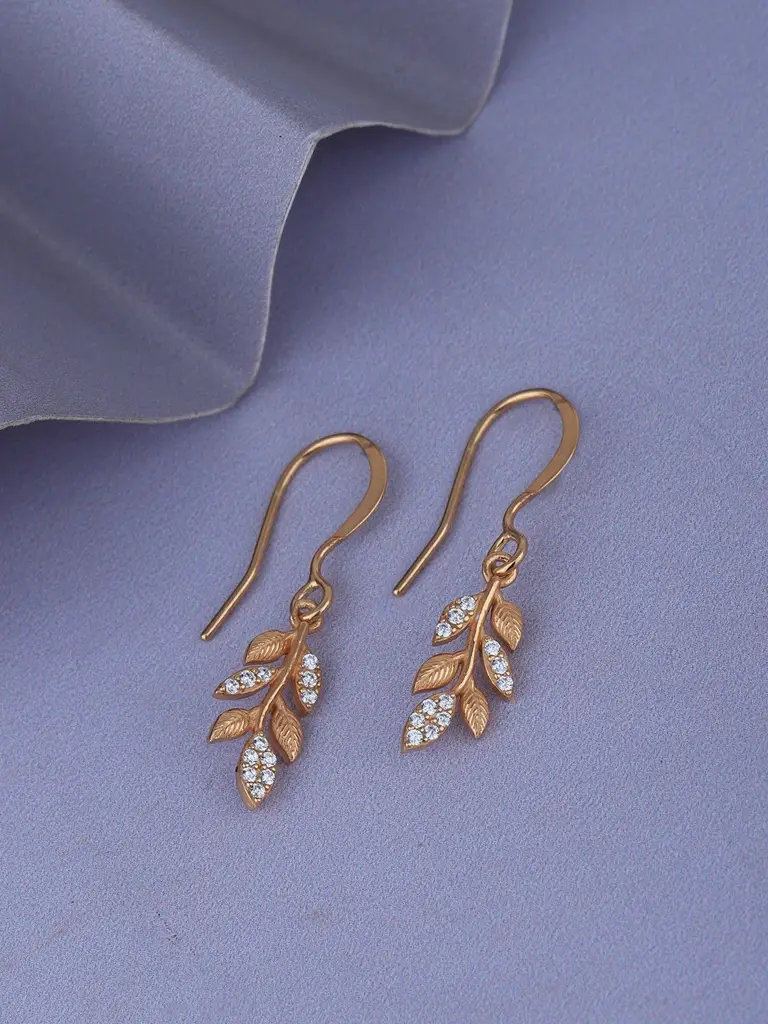 18Kt Rose Gold Plated With Cz Leaf Fancy Drop Earring