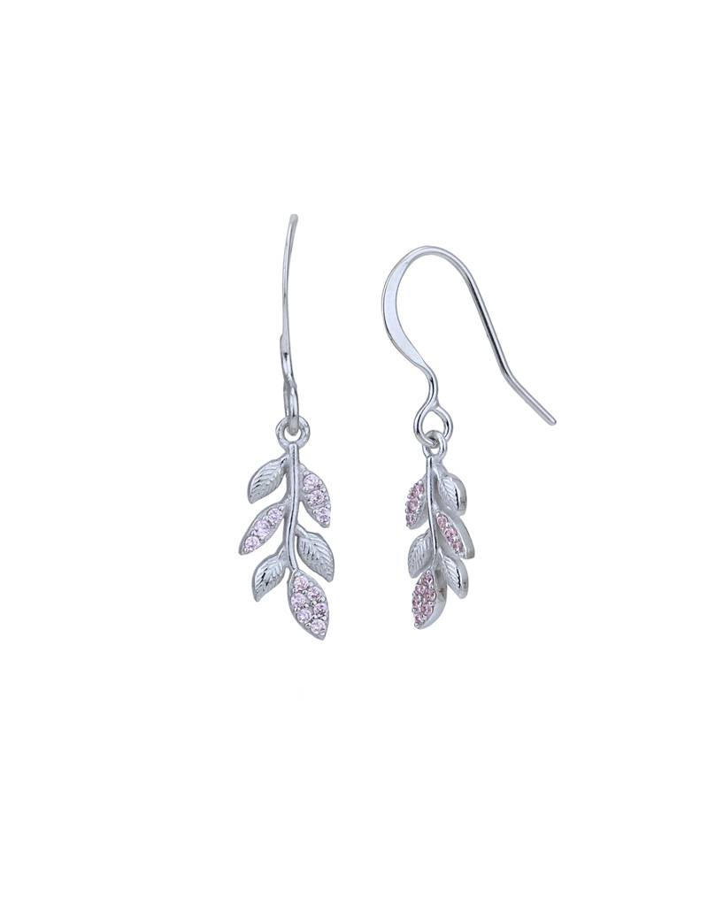 Rhodium-Plated Cubic Zirconia Leaf Shaped Drop Earrings : FJE4805