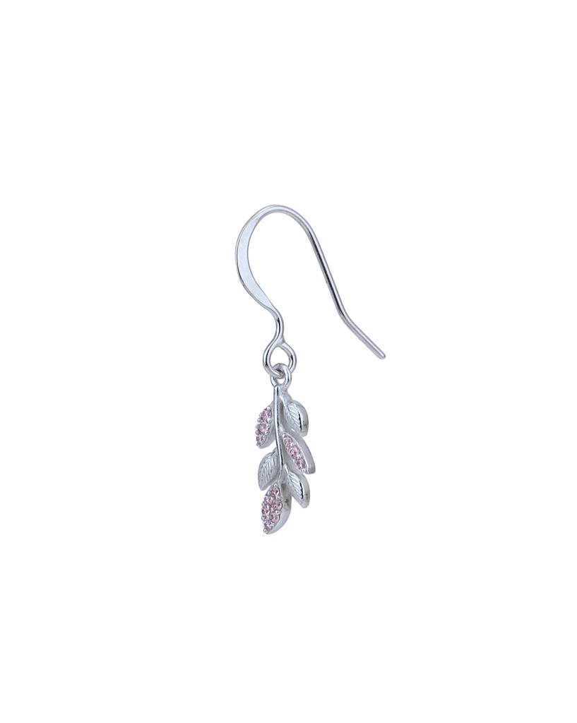 Rhodium-Plated Cubic Zirconia Leaf Shaped Drop Earrings : FJE4805