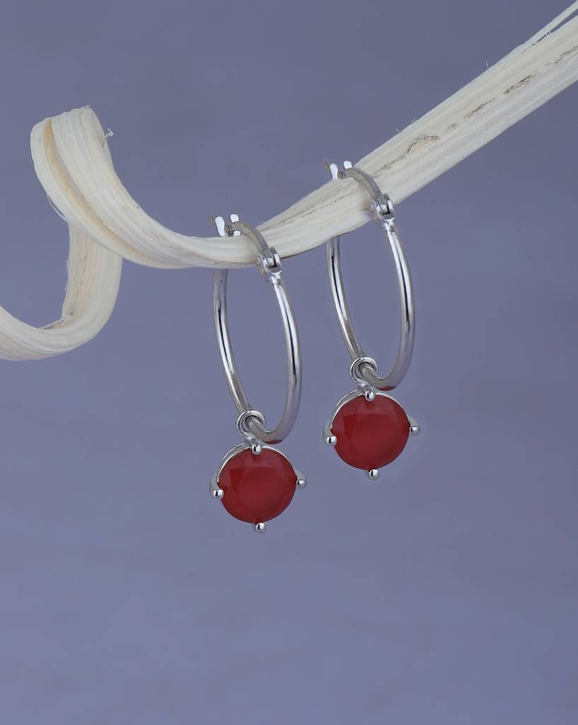 Carlton London Rhodium Plated With Red Ruby Hoop Earring : FJE4808