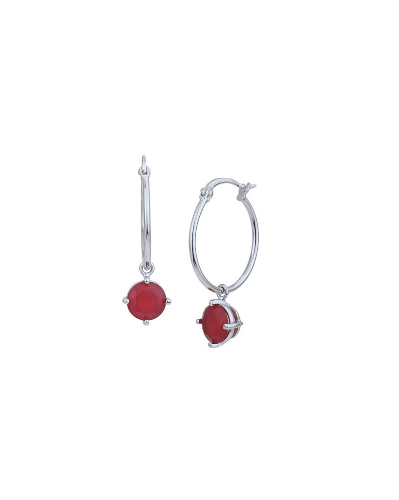 Carlton London Rhodium Plated With Red Ruby Hoop Earring : FJE4808