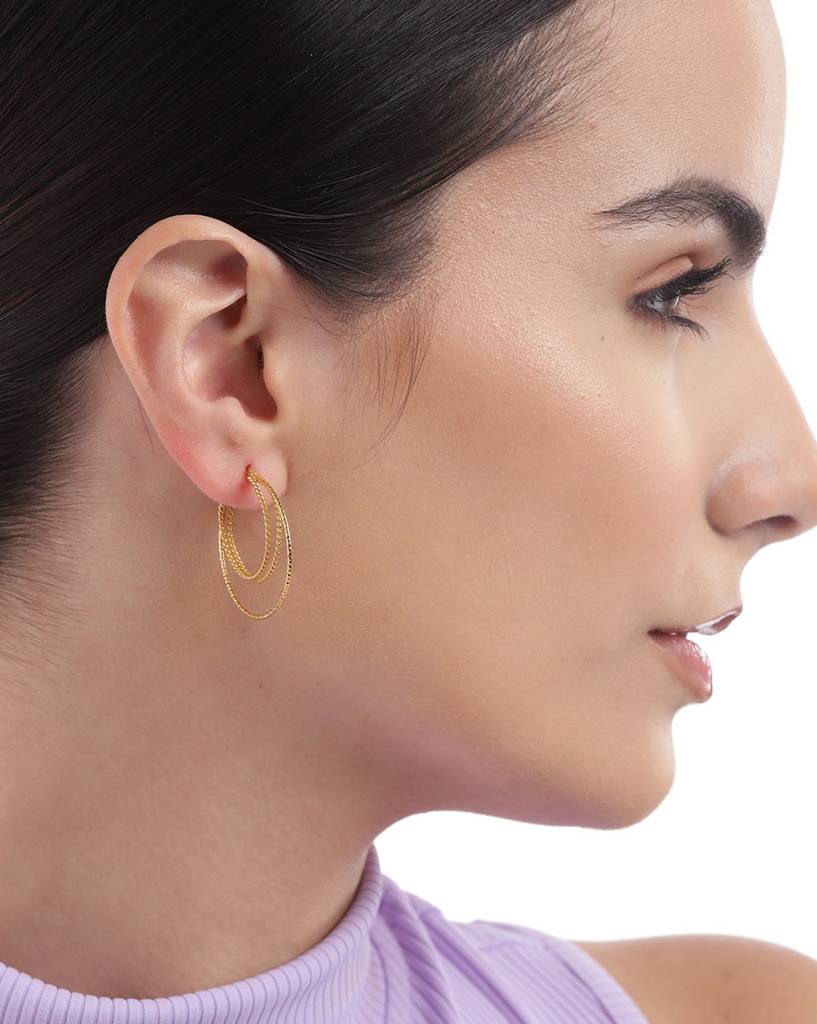 Carlton London 18Kt Gold Plated Triple Bar Hoop Earrings : FJE4827