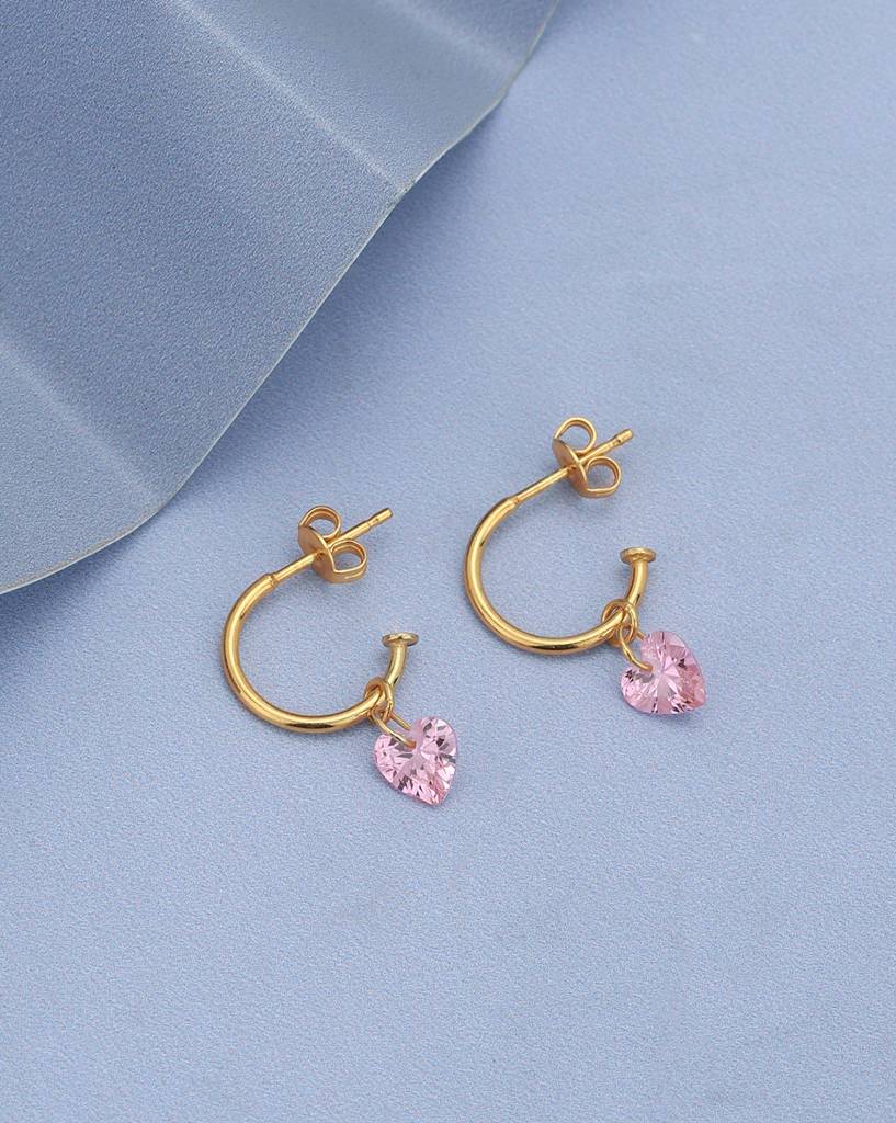Carlton London 18Kt Gold Plated Dangling Cz Heart Half Hoop Earrings : FJE4828