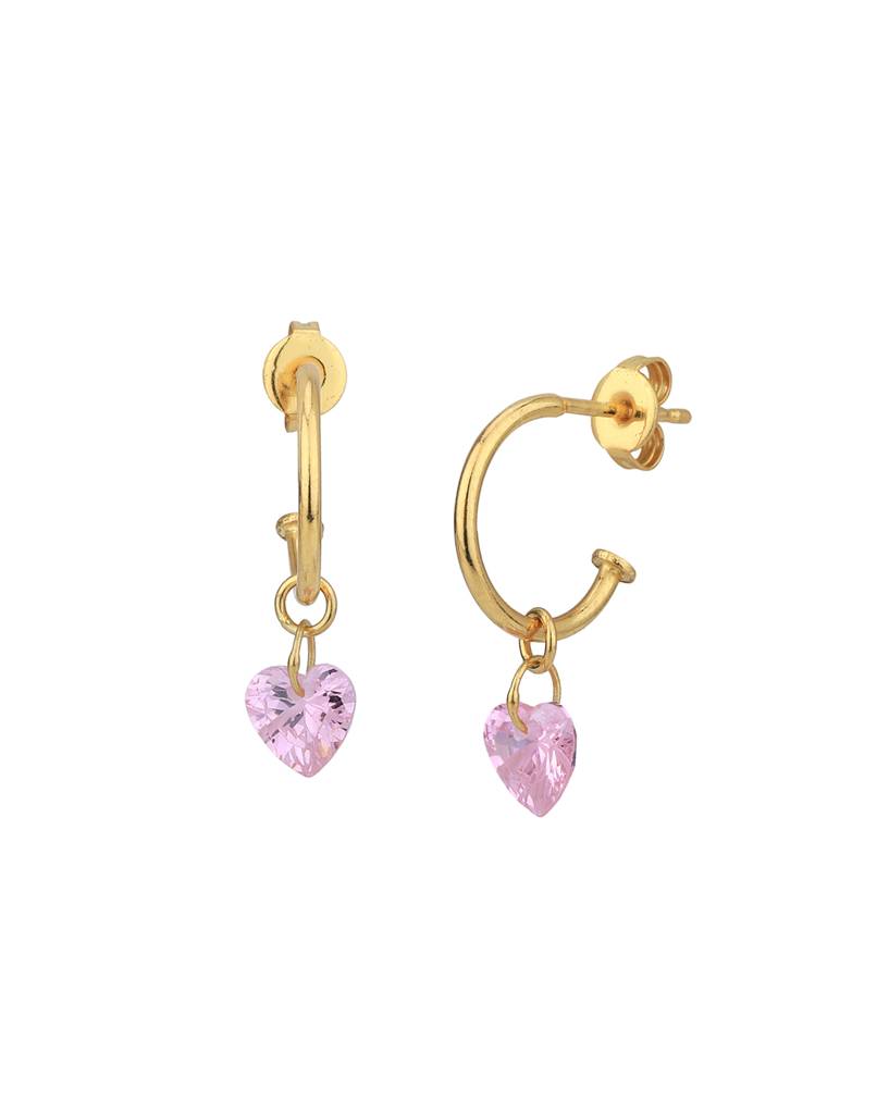 Carlton London 18Kt Gold Plated Dangling Cz Heart Half Hoop Earrings : FJE4828