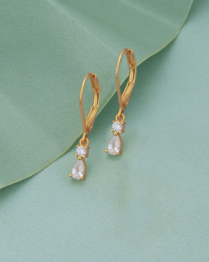 Carlton London 18Kt Gold Plated Dangling Solitaire Drop Earrings