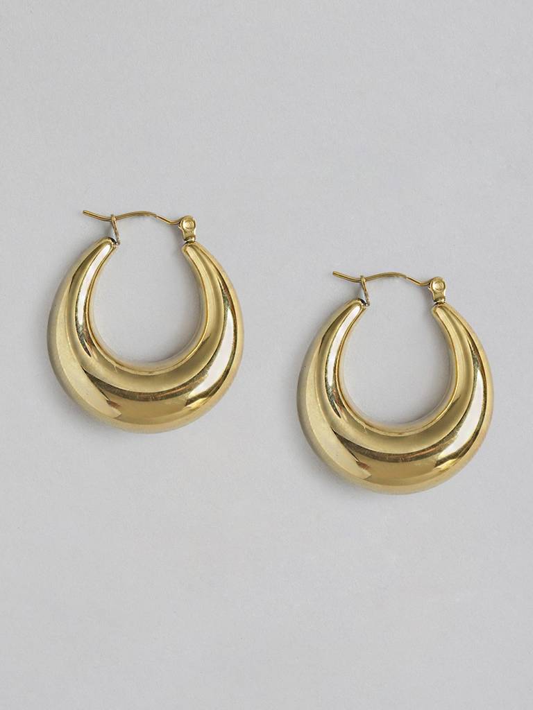 Gold-Plated Oval Hoop Earrings : FJE4871
