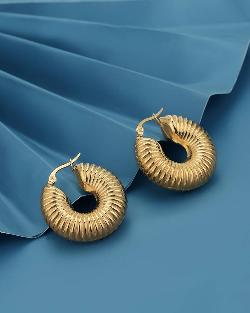 Carlton London Gold-Plated Circular Stainless Steel Hoop Earrings : FJE4872