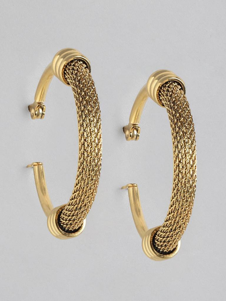 Gold-Plated Circular Stainless Steel Hoop Earrings : FJE4877