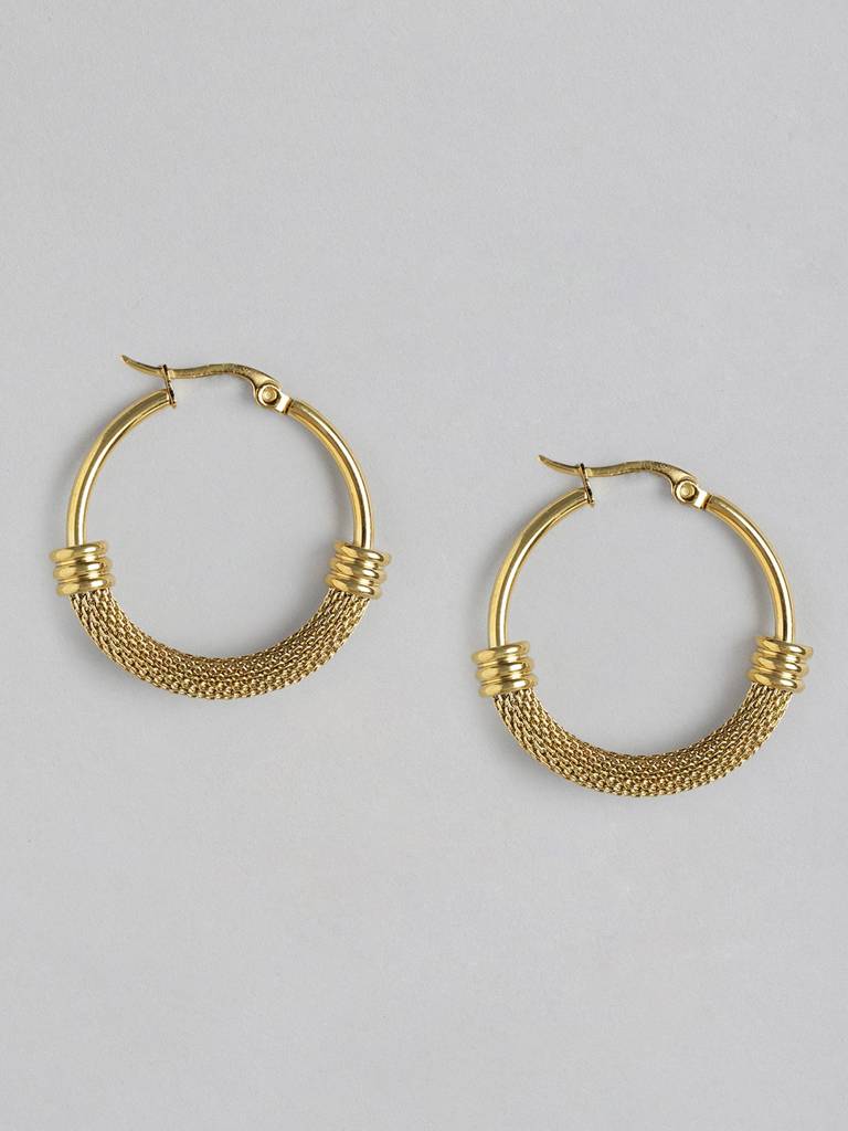 Gold-Plated Circular Stainless Steel Hoop Earrings : FJE4877