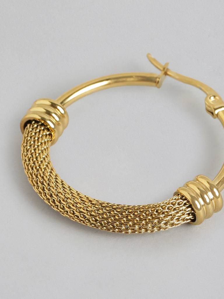 Gold-Plated Circular Stainless Steel Hoop Earrings : FJE4877