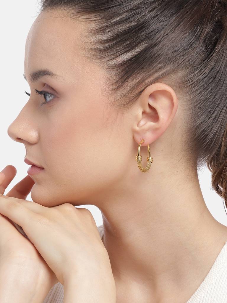 Gold-Plated Circular Stainless Steel Hoop Earrings : FJE4877