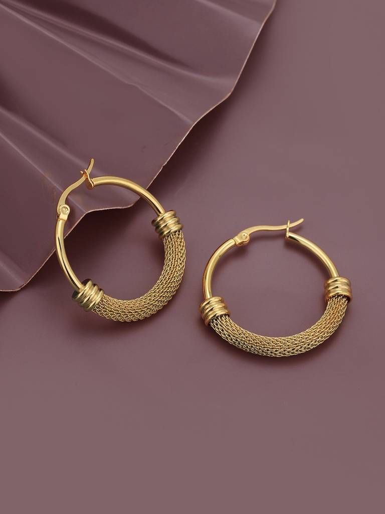 Gold-Plated Circular Stainless Steel Hoop Earrings : FJE4877