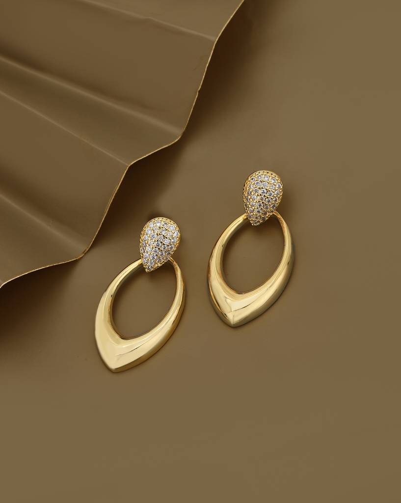 Carlton London Gold-Plated Oval Cz Stainless Steel Drop Earrings : FJE4879