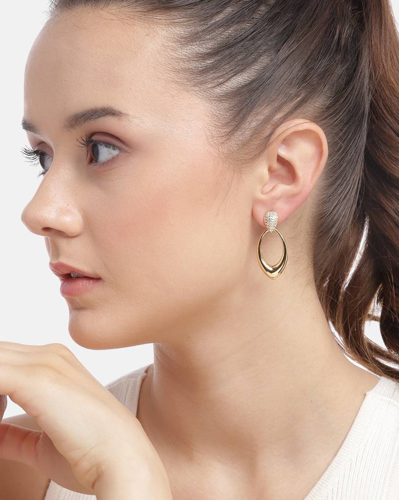 Carlton London Gold-Plated Oval Cz Stainless Steel Drop Earrings : FJE4879