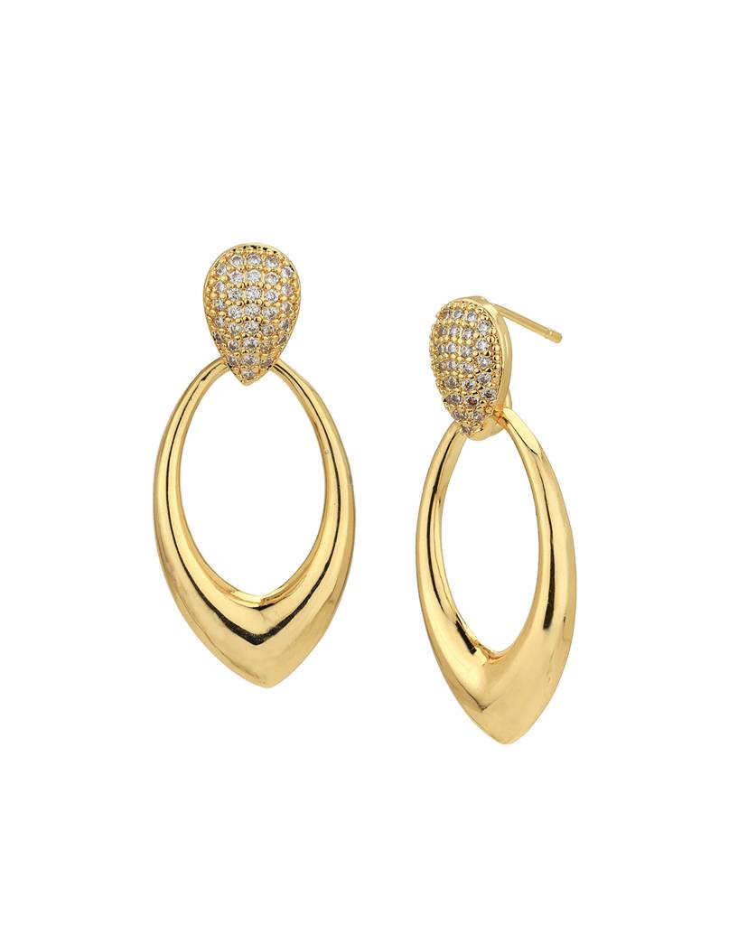Carlton London Gold-Plated Oval Cz Stainless Steel Drop Earrings : FJE4879