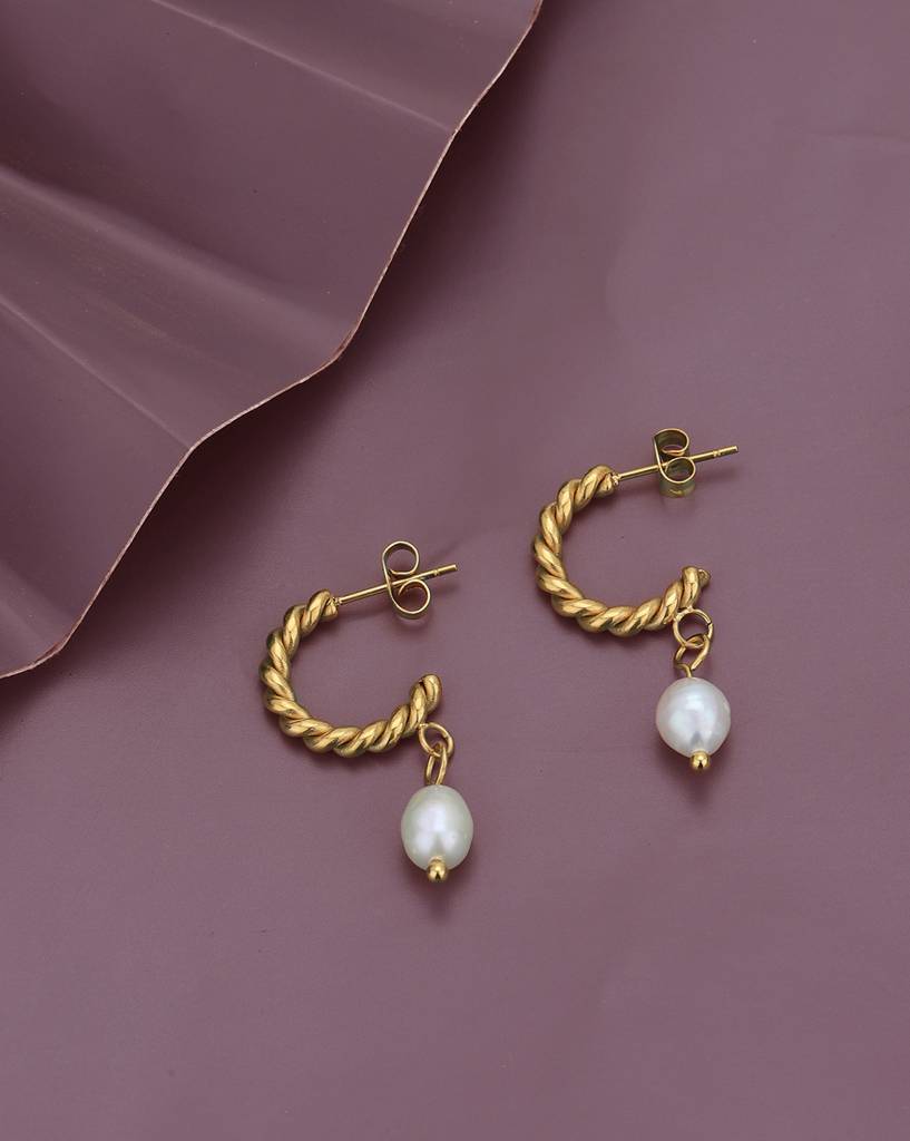 Carlton London Gold-Plated Contemporary Pearl Drop Earrings : FJE4881