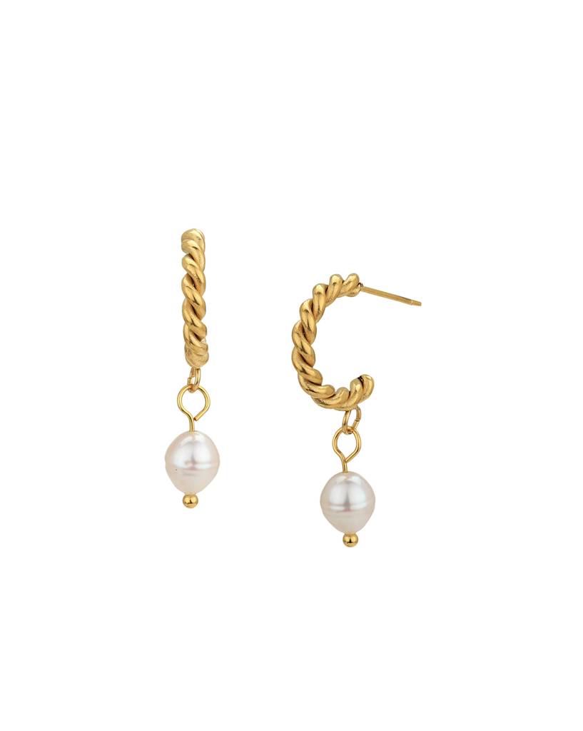 Carlton London Gold-Plated Contemporary Pearl Drop Earrings : FJE4881
