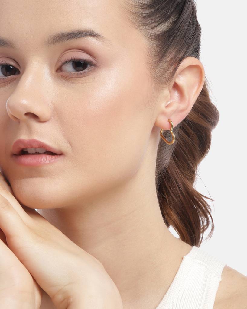 Carlton London Gold-Plated Heart Shaped Stainless Steel Hoop Earrings : FJE4882