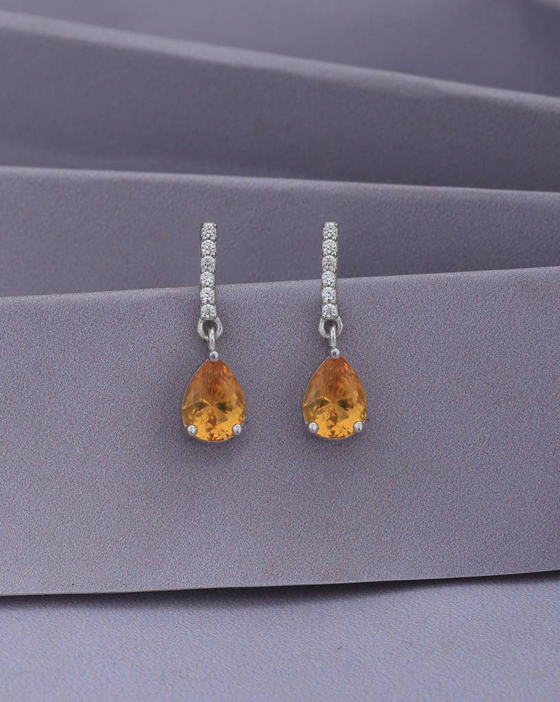 Carlton London Rhodium Plated Dangling Solitaire Drop Earrings : FJE4909