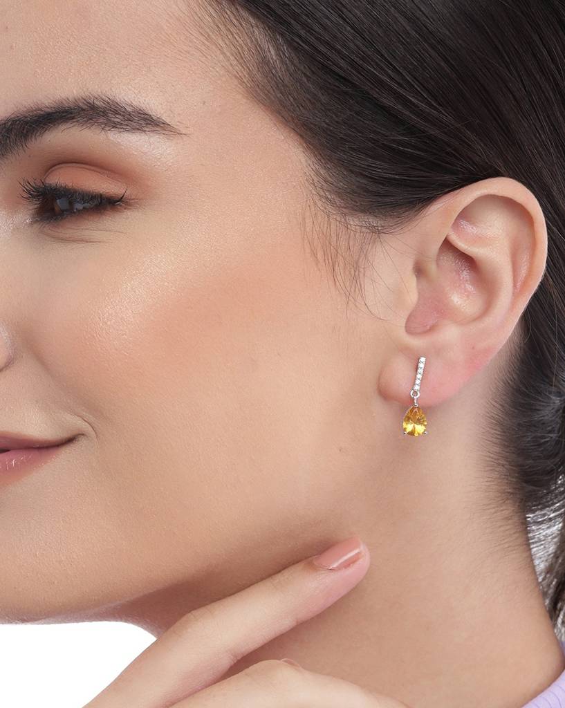 Carlton London Rhodium Plated Dangling Solitaire Drop Earrings : FJE4909