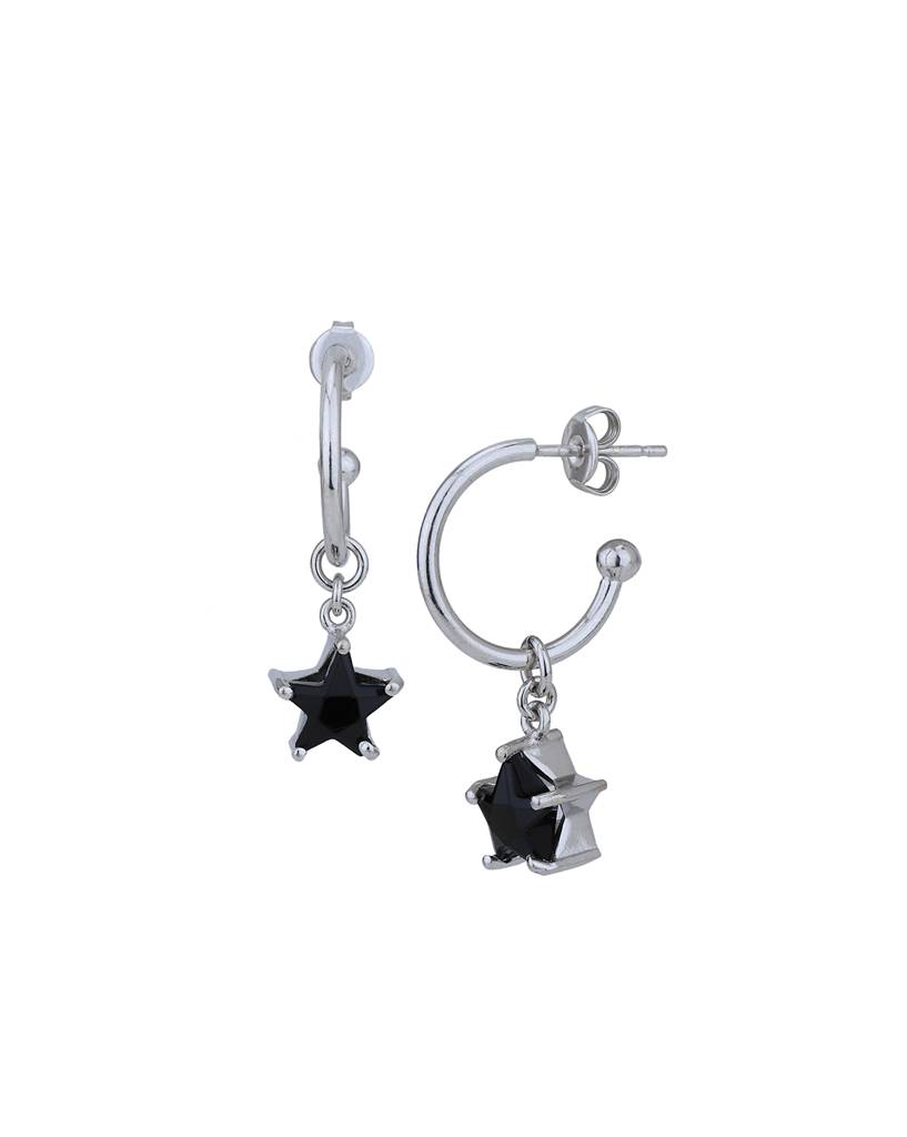 Carlton London Rhodium Plated Dangling Star Half Hoop Earrings : FJE4913