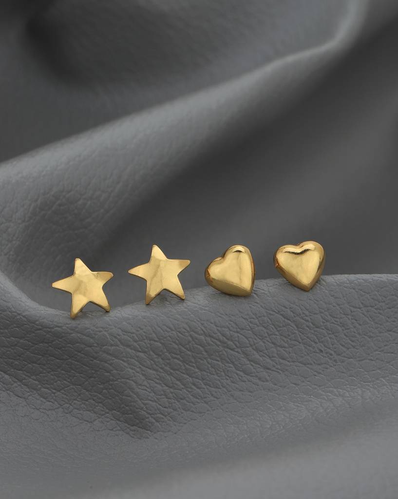 Carlton London Set Of 2 18K Gold-Plated Heart Shaped & Star Shaped Studs : FJE4927