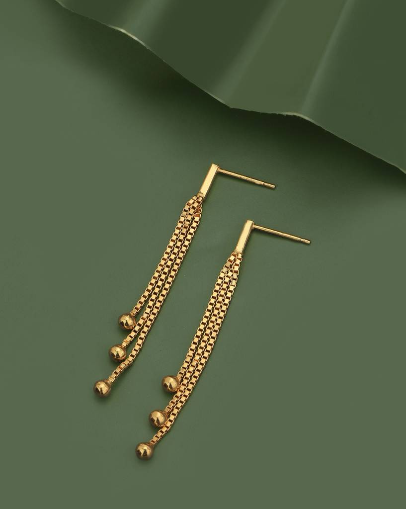 Carlton London 18Kt Gold Plated Dangling Chain Contemporary Drop Earrings : FJE4950