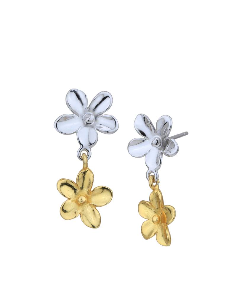 Carlton London 18Kt Gold & Rhodium Plated Double Floral Drop Earring : FJE4970